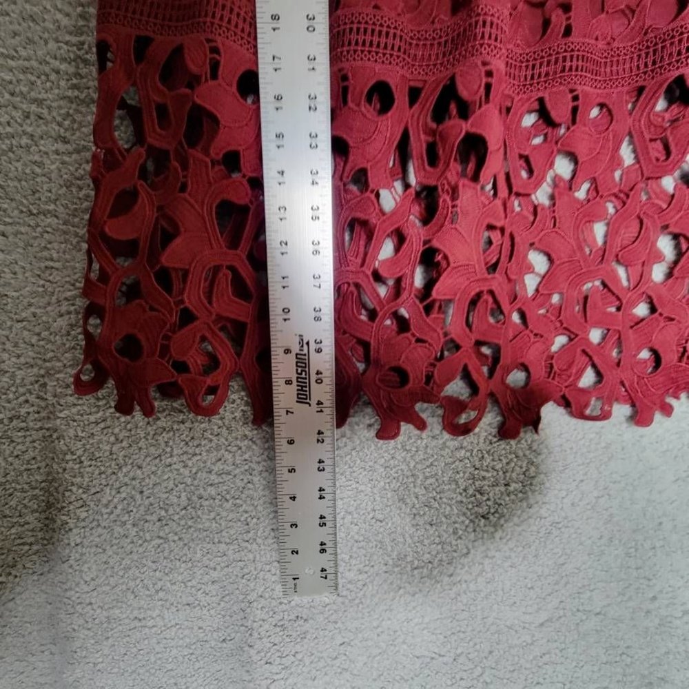 Chi Chi Womens Bardot Midi Dress Fit & Flare Red Burgundy Lace Hem Lined 4 New - Picture 5 of 10